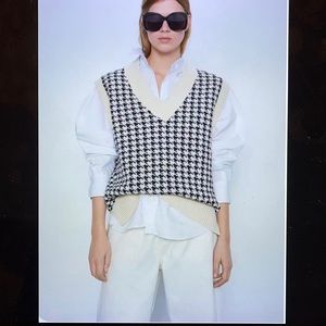 Zara Houndstooth Oversized Knit Vest